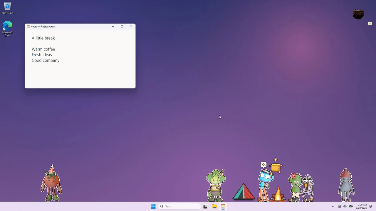Amigos reunidos com barracas e uma fogueira em um desktop noturno