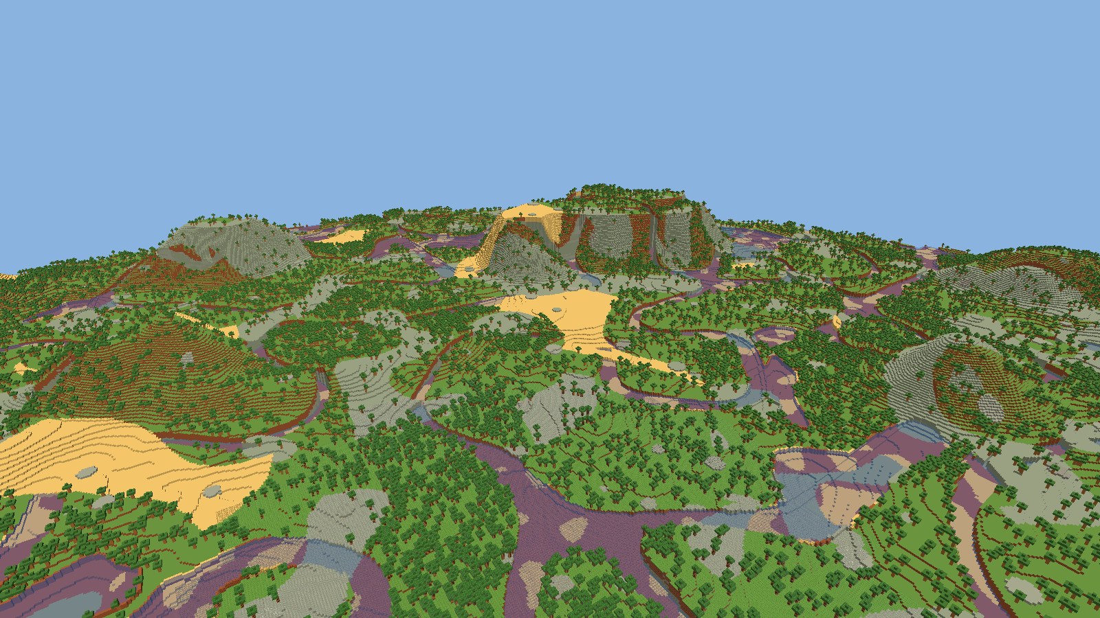 Vista aérea do mundo voxel do Steam Colony